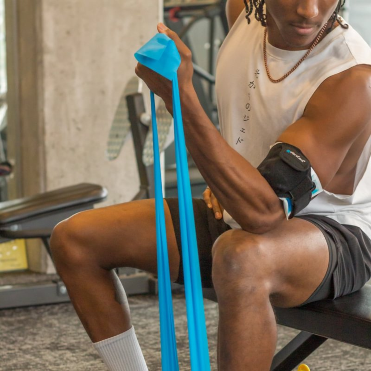 VibraCool Flex uses to ease the pain for muscles after working out in the gym