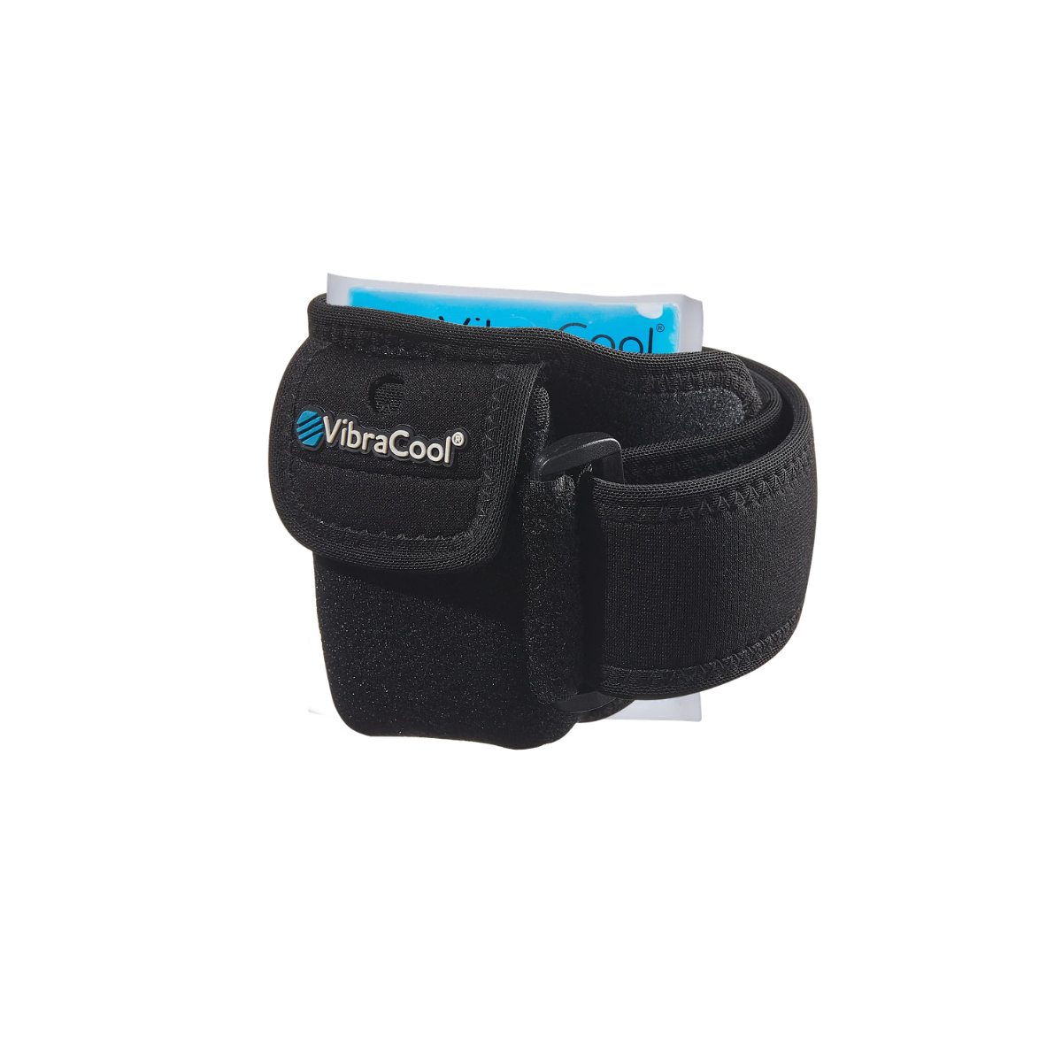 VibraCool Easy FIt armband with a blue and white cooling pad visible inside, shown on a plain white background.